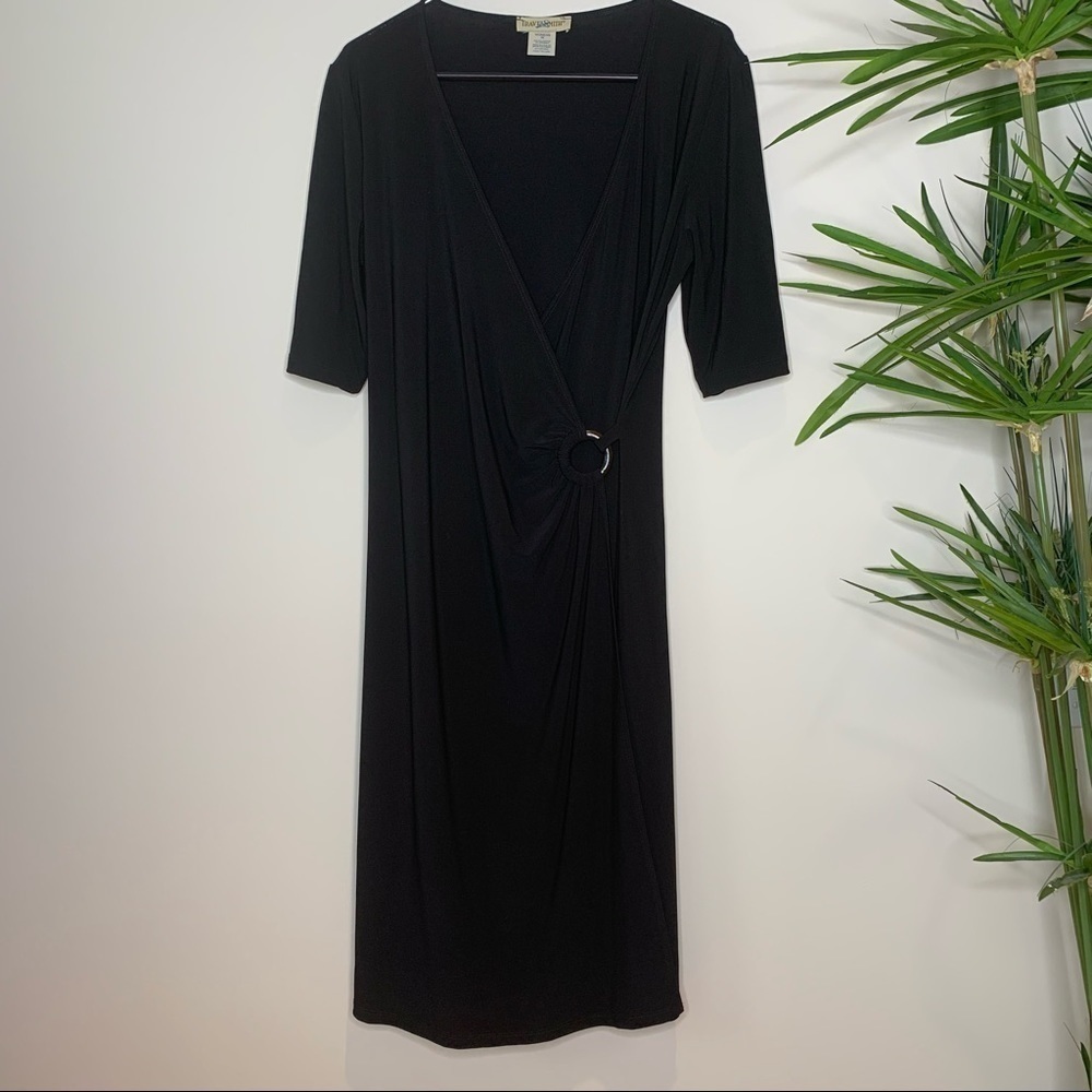 TravelSmith || Faux Wrap Black Pullover Surplice Dress M